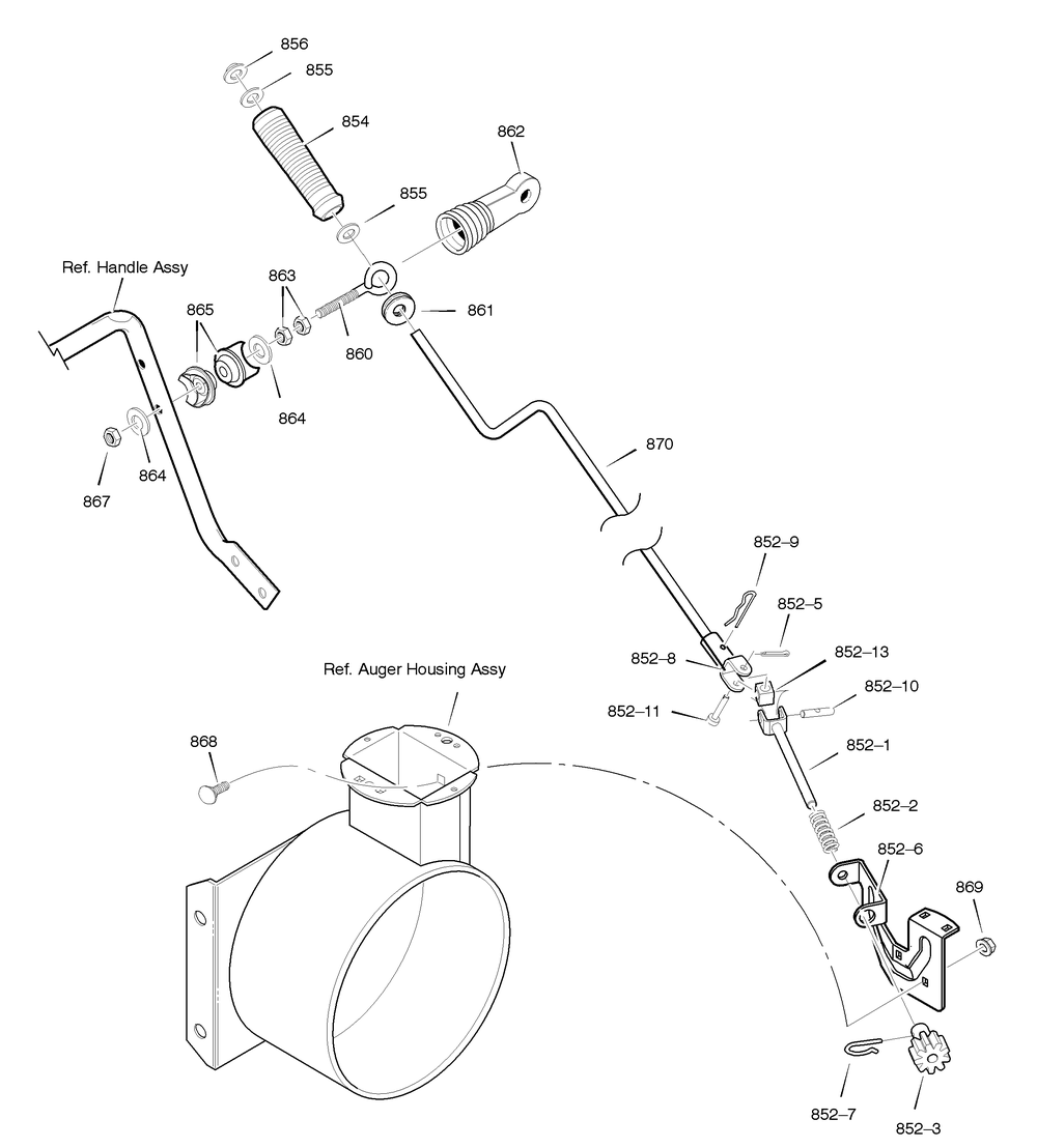 Chute Rod Diagram and Parts List for C950-52430-0 2004 Briggs and Stratton Snow Blower